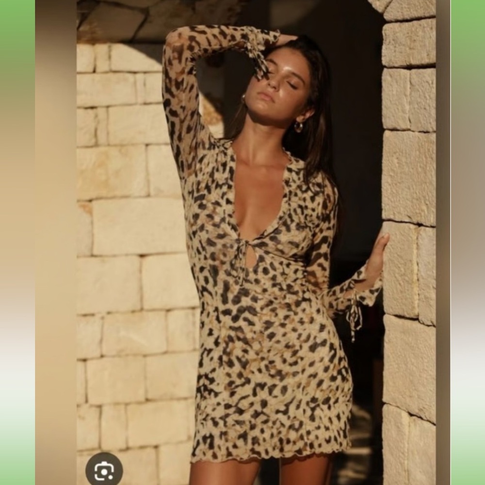RESA Leopard Print Long Sleeve Mini Dress in Tan and Black